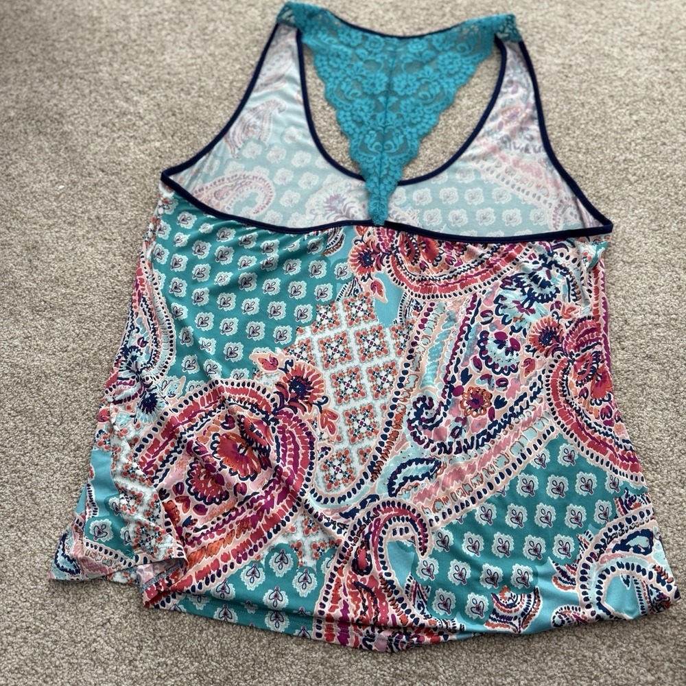 LINEA DONATELLA Women's Paisley Lace Racer Back Sleep Top Cami Size Medium - Picture 5 of 7